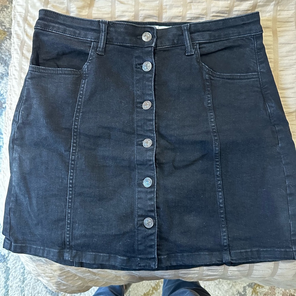 Mango Black Denim Button-Front Skirt